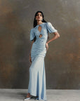 OLYMPIA MAXI DRESS IN STEEL BLUE CREPE DE CHINE - De La Vali