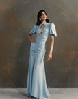 OLYMPIA MAXI DRESS IN STEEL BLUE CREPE DE CHINE