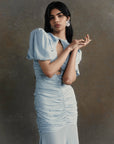 OLYMPIA MAXI DRESS IN STEEL BLUE CREPE DE CHINE