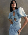 OLYMPIA MAXI DRESS IN STEEL BLUE CREPE DE CHINE