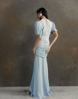 OLYMPIA MAXI DRESS IN STEEL BLUE CREPE DE CHINE