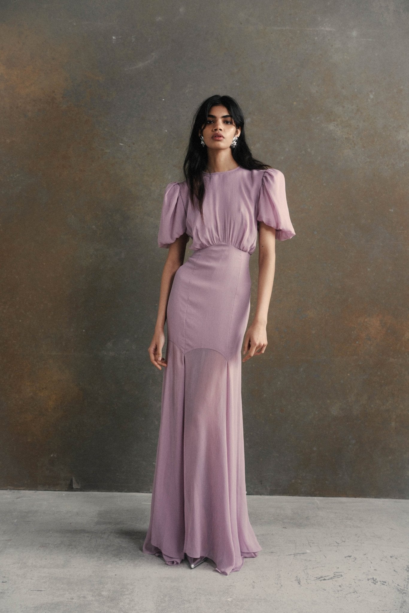 AGUA MAXI DRESS IN MAUVE CRINKLE CHIFFON DE LA VALI OFFICIAL AGUA MAXI DRESS IN MAUVE CRINKLE CHIFFON DE LA VALI OFFICIAL
