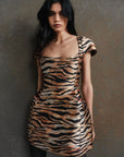 FAUN MINI DRESS IN SALVAJE ANIMAL PRINT TWILL