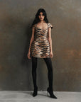 FAUN MINI DRESS IN SALVAJE ANIMAL PRINT TWILL - De La Vali