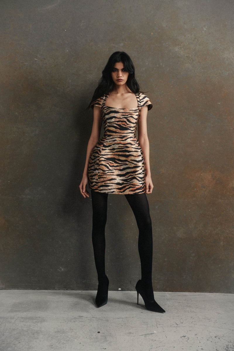 FAUN MINI DRESS IN SALVAJE ANIMAL PRINT TWILL – DE LA VALI OFFICIAL