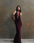 AMARYLLIS MAXI DRESS IN MAROON JERSEY & LACE - De La Vali