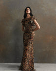 BOUGAINVILLEA MAXI DRESS IN SALVAJE ANIMAL PRINT CHIFFON - De La Vali