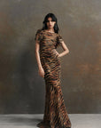 BOUGAINVILLEA MAXI DRESS IN SALVAJE ANIMAL PRINT CHIFFON - De La Vali