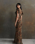 BOUGAINVILLEA MAXI DRESS IN SALVAJE ANIMAL PRINT CHIFFON - De La Vali