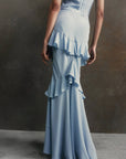SPHINX MAXI DRESS IN STEEL BLUE CREPE DE CHINE - De La Vali