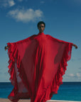 SOCORRO MAXI DRESS IN RUBY RED POLY CHIFFON - De La Vali