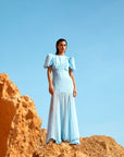 AGUA MAXI DRESS IN LIGHT BLUE CRINKLE CHIFFON
