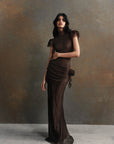 SILENTIUM MAXI DRESS IN CHOCOLATE BROWN LACE