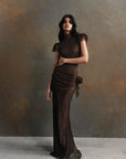 SILENTIUM MAXI DRESS IN CHOCOLATE BROWN LACE - De La Vali