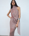 MENORCA TOP IN MAROON & TURQUOISE VISCOSE GEORGETTE - De La Vali