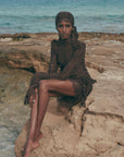 BODITA MINI DRESS IN BROWN COTTON LACE - De La Vali