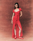 CAPPUCCINO RUFFLE MAXI DRESS IN RED CHIFFON