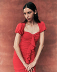 CAPPUCCINO RUFFLE MAXI DRESS IN RED CHIFFON