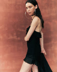 MAGDALENA ASYMMETRIC DRESS IN BLACK CHIFFON