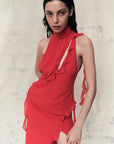 PARFAIT HALTER NECK DRESS IN RED CHIFFON