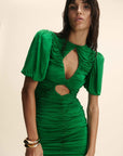 OLYMPIA MAXI DRESS IN PALM GREEN VISCOSE CDC - De La Vali