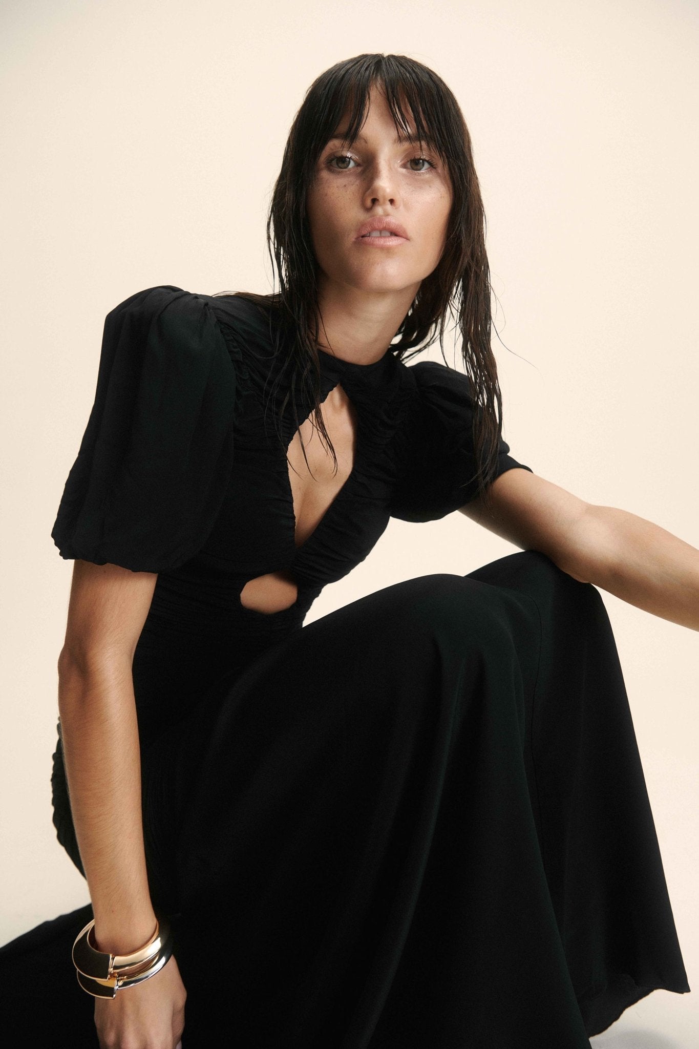 olympia drop waist maxi dress Olympia Asymmetrical Pleated Maxi Dress