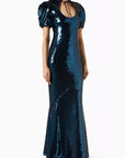 BROADWAY MAXI DRESS SEQUIN CHIFFON PETROL SEQUIN