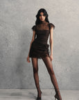 SILENTIUM MINI DRESS IN CHOCOLATE BROWN LACE