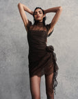 SILENTIUM MINI DRESS IN CHOCOLATE BROWN LACE - De La Vali