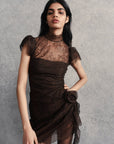 SILENTIUM MINI DRESS IN CHOCOLATE BROWN LACE - De La Vali