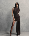 RAVENNA MINI DRESS IN CHOCOLATE BROWN JERSEY