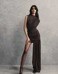 RAVENNA MINI DRESS IN CHOCOLATE BROWN JERSEY - De La Vali