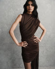 RAVENNA MINI DRESS IN CHOCOLATE BROWN JERSEY - De La Vali