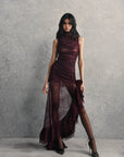 AUSTERE MAXI DRESS IN MAROON LACE - De La Vali