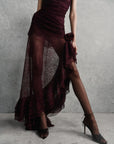 AUSTERE MAXI DRESS IN MAROON LACE - De La Vali