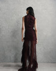 AUSTERE MAXI DRESS IN MAROON LACE - De La Vali