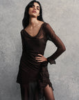CHARMIDES MAXI DRESS IN CHOCOLATE BROWN SILK CHIFFON
