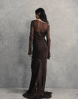 CHARMIDES MAXI DRESS IN CHOCOLATE BROWN SILK CHIFFON - De La Vali