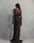 CHARMIDES MAXI DRESS IN CHOCOLATE BROWN SILK CHIFFON