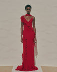 MAYARA MAXI DRESS IN RUBY RED VISCOSE GEORGETTE - De La Vali