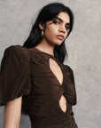 OLYMPIA MAXI DRESS IN CHOCOLATE BROWN CREPE DE CHINE