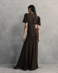 OLYMPIA MAXI DRESS IN CHOCOLATE BROWN CREPE DE CHINE