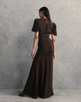 OLYMPIA MAXI DRESS IN CHOCOLATE BROWN CREPE DE CHINE - De La Vali