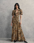 OLYMPIA MAXI DRESS IN CHOCOLATE SALVAJE ANIMAL PRINT CREPE DE CHINE
