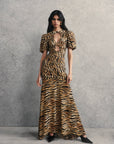 OLYMPIA MAXI DRESS IN CHOCOLATE SALVAJE ANIMAL PRINT CREPE DE CHINE - De La Vali