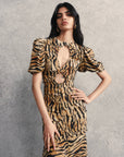 OLYMPIA MAXI DRESS IN CHOCOLATE SALVAJE ANIMAL PRINT CREPE DE CHINE