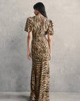 OLYMPIA MAXI DRESS IN CHOCOLATE SALVAJE ANIMAL PRINT CREPE DE CHINE
