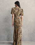 OLYMPIA MAXI DRESS IN CHOCOLATE SALVAJE ANIMAL PRINT CREPE DE CHINE - De La Vali