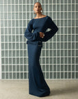 QAMAR MAXI DRESS IN MIDNIGHT SPANDEX JERSEY - De La Vali