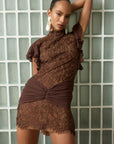 NOOR MINI DRESS IN BROWN LACE - De La Vali